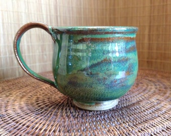 Green Handthrown 10 oz Mug  C133