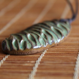 Cocoon: Green Textured Clay Adjustable Cord Necklace N701 image 4