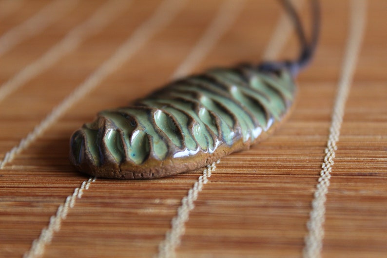 Cocoon: Green Textured Clay Adjustable Cord Necklace N701 image 4