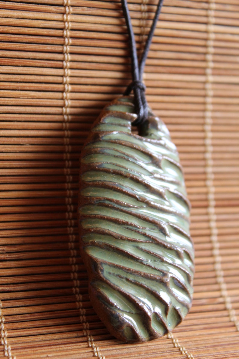 Cocoon: Green Textured Clay Adjustable Cord Necklace N701 image 3