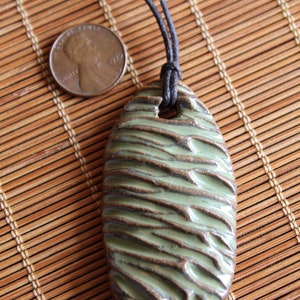 Cocoon: Green Textured Clay Adjustable Cord Necklace N701 image 6