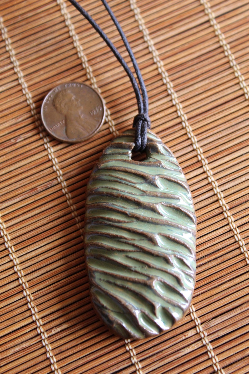 Cocoon: Green Textured Clay Adjustable Cord Necklace N701 image 6