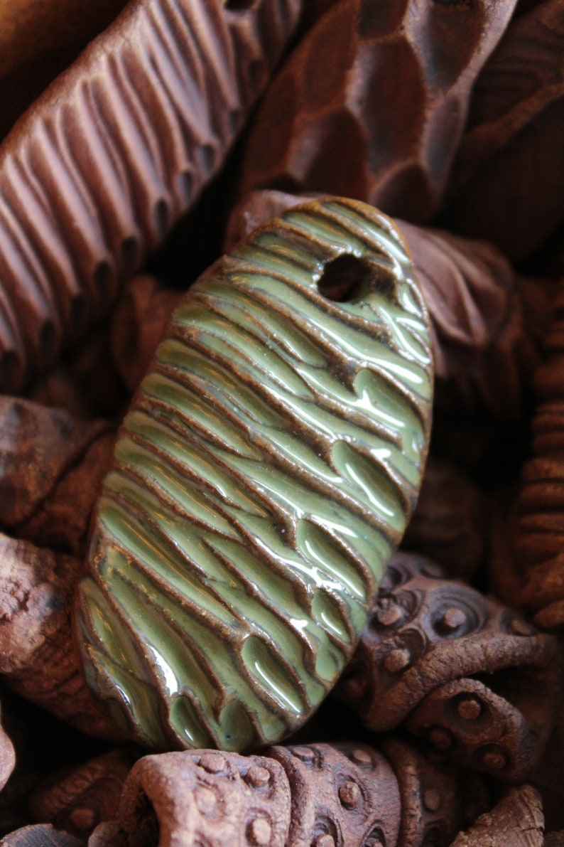 Cocoon: Green Textured Clay Adjustable Cord Necklace N701 image 1