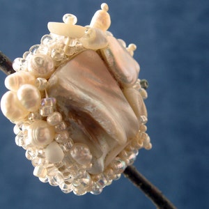 Full Moon: Mother of Pearl and Pearls Pin/Pendant  P129