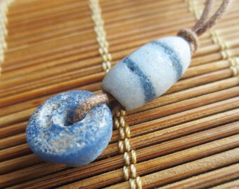 Blue and Grey Trade Beads Adjustable Necklace N303
