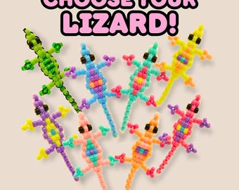 Llavero de lagarto con cuentas, hecho a mano, con clip para mochila con cuentas de poni Kandi. Elige tu color.