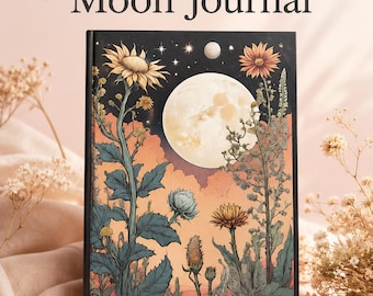 Cuaderno Celestial Moon Flower Journal, agenda botánica estilo cottagecore, cuaderno rayado de 6x9 pulgadas