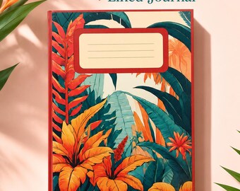 Cuaderno con renglones de estampado floral tropical, cuaderno botánico de la selva, papel de escribir de 6x9 pulgadas.