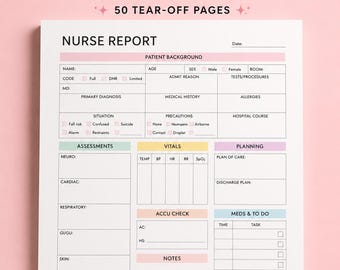 Handmade Nurse Report Sheet Notepad, 8.5x11 RN Shift Pad, 50 Tear-Off Pages