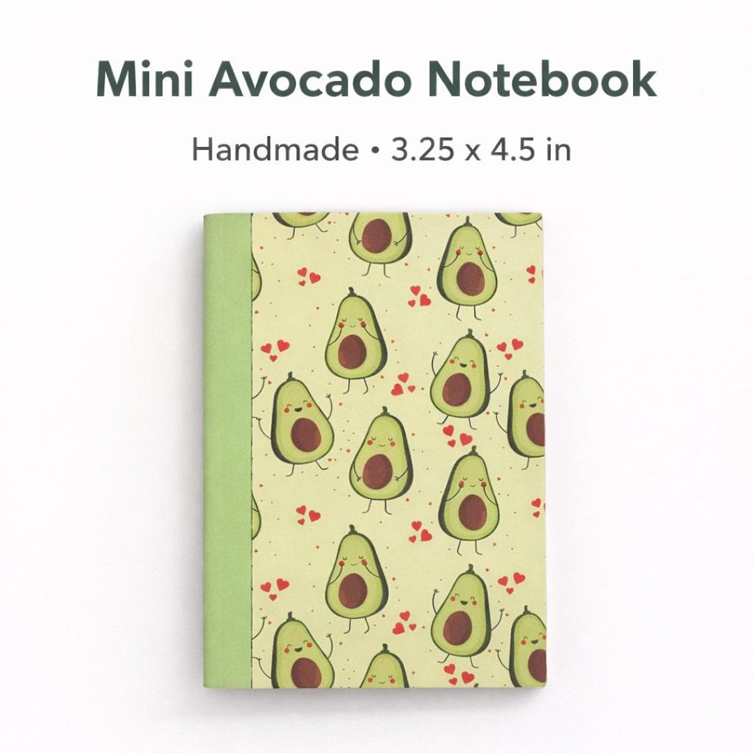 Handmade Mini Avocado Notebook – Pocket Journal, Kawaii Stationery (3 ...