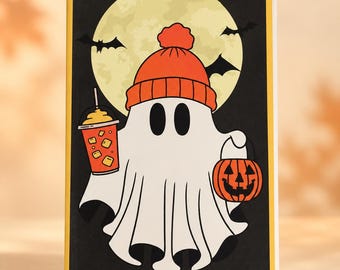 Cuaderno de fantasmas, 6x9 pulgadas, con renglones, 120 páginas, papelería de Halloween, diseño de calabaza.