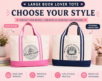 Bolso grande para amantes de los libros, estilo libre, para lectores introvertidos, con personajes de ficción, ideal para bibliotecas.