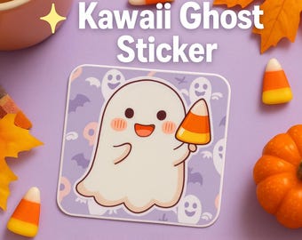 Kawaii Ghost Sticker: Candy Corn Halloween Vinyl Decal