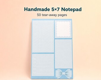 Bloc de notas de productividad Blue Bow, planificador de lista de tareas diarias de 5x7, bloc de papelería Coquette