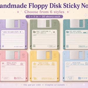 Floppy Disk Sticky Notes, Retro 3x3 Notepad, Handmade Desk Accessory, 50 Sheets