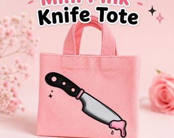 Mini bolso rosa con forma de cuchillo, regalo de humor negro, pequeño bolso de lona.