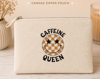 Neceser de maquillaje Caffeine Queen, estuche de lona retro.