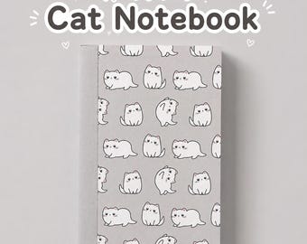 Minicuaderno de gato hecho a mano / Diario de gatito kawaii, agenda de bolsillo con estampado gris
