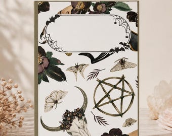 Cuaderno botánico de estilo brujo, 6x9 pulgadas, papelería con diseño de calavera de polilla estilo academia oscura, 120 páginas rayadas.