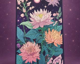 Cuaderno de flores celestiales, diario floral con líneas a la luz de la luna, regalo botánico estrellado para ella.