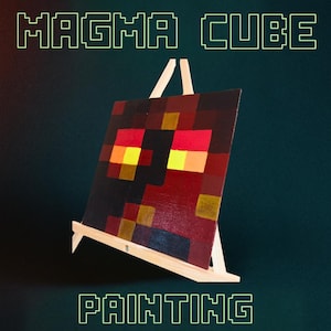 Magma Cube Painting – Handpainted Minecraft-Inspired 8x8” Acrylic Canvas Wall Art – Pixel Lava Decor