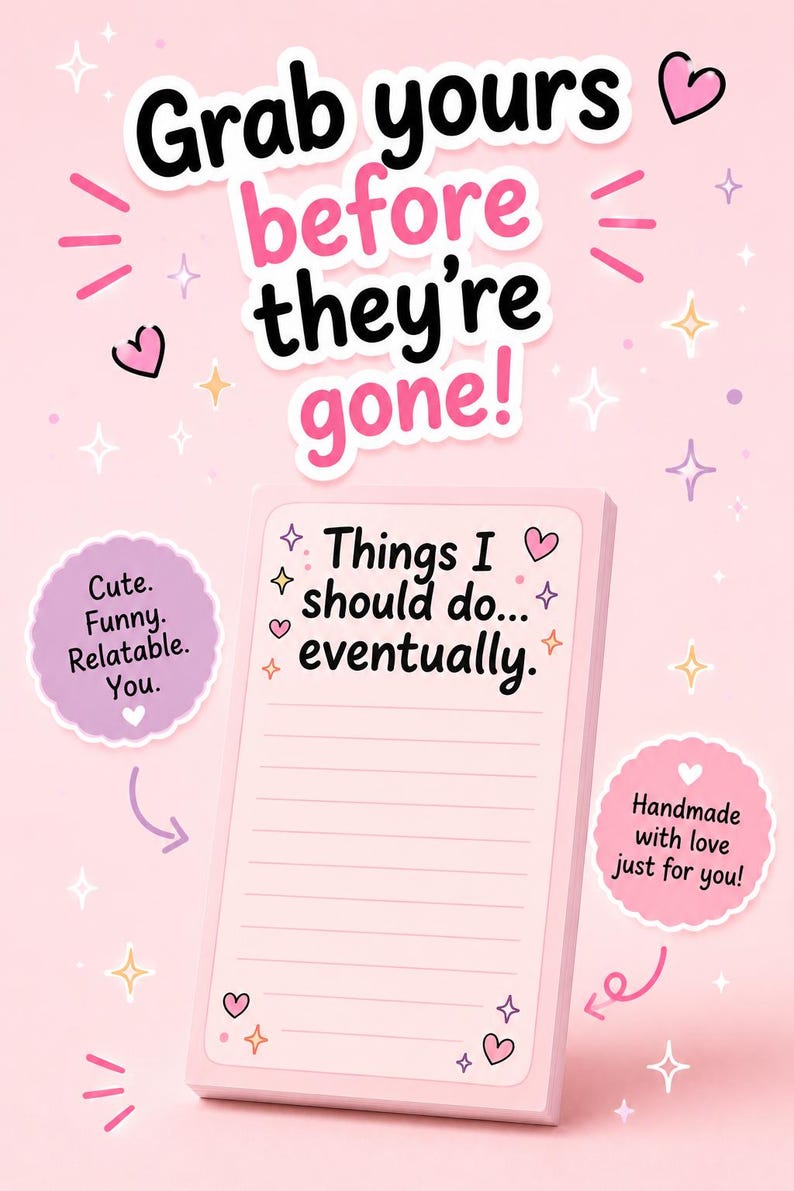 Things I Should Do Eventually Notepad | Funny Procrastination Memo Pad | 4x6 Handmade Desk Pad image 2