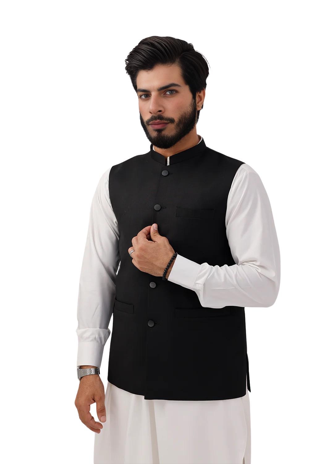 Handmade Black Waistcoat: Pakistani Nehru Vest, Indian Wedding Waskat