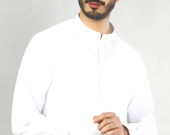 White Soft Cotton Men's Kurta Pajama: Pakistani Indian Festive Wear