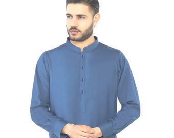 Royal Blue Men's Kurta Pajama: Handmade Pakistani Shalwar Kameez