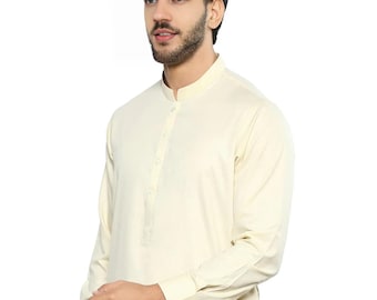 Cream Men's Kurta Pajama: Handmade Pakistani Shalwar Kameez
