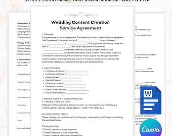 Wedding Content Creation Service Agreement Template | Editable Canva & Word Contract | A4, US Letter | Instant Download