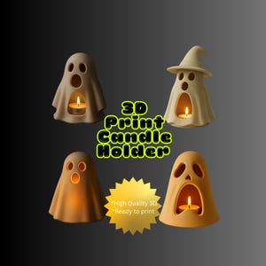 Set of 4 3D Printable Ghost Candle Holders – Halloween Tealight Lantern STL Files – Spooky Cute Home & Party Decor