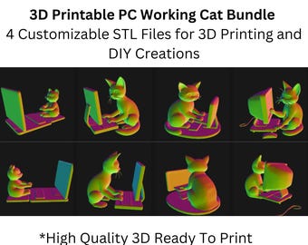 3D Printable PC Working Cat Figurines - Fun STL Files for DIY Projects