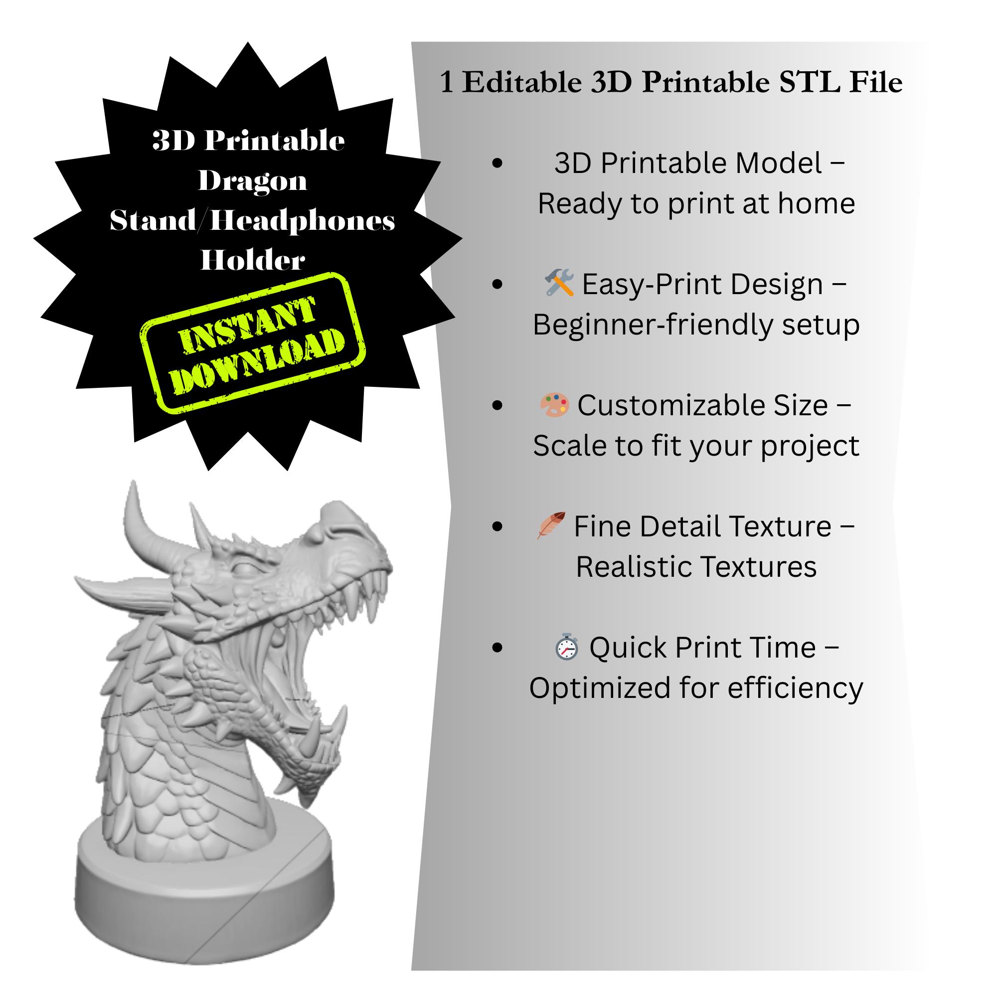 3D Printable Dragon Headphone Stand Holder STL File – Fantasy Desk ...