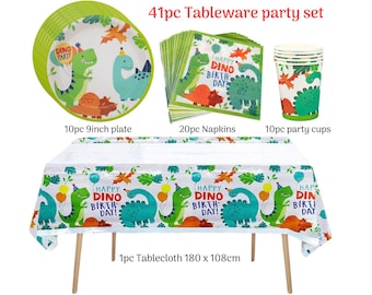 Dinosaur Tableware set - party plates napkins cups tablecloth balloons - Children's birthday party decorations