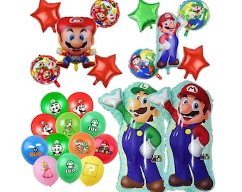 Super Mario Set Of 5 Balloons - Mario, Yoshi, Luigi Birthday Party Decorations