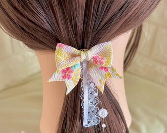 Accesorio para el cabello estilo kimono japonés con gancho para poni con cinta de gasa floral