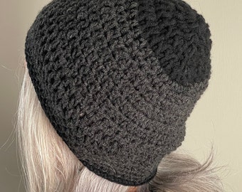 One of  Kind Black Winter Hat / Unique Black Crochet Hat / Women's Winter Accessories