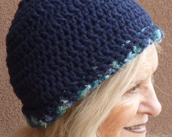 Navy Blue Hat / Unique Crochet Hat / One of a Kind