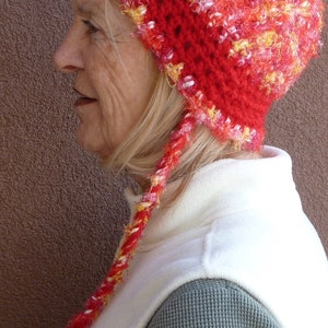 Red winter hat / crochet ponytail hat / winter hat / handmade crochet hat / unique and one of a kind hat / red winter hat with a tail image 6