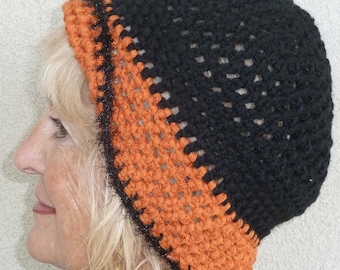 Orange and Black Hat / One of a Kind Hat / Unique Crochet Hat