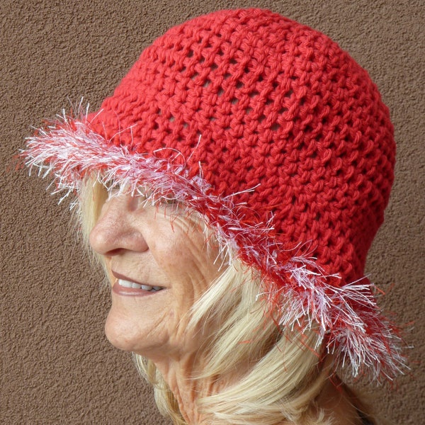 Red Crochet Summer Hat / Original and One of a Kind Hat /  Sassy Fashion