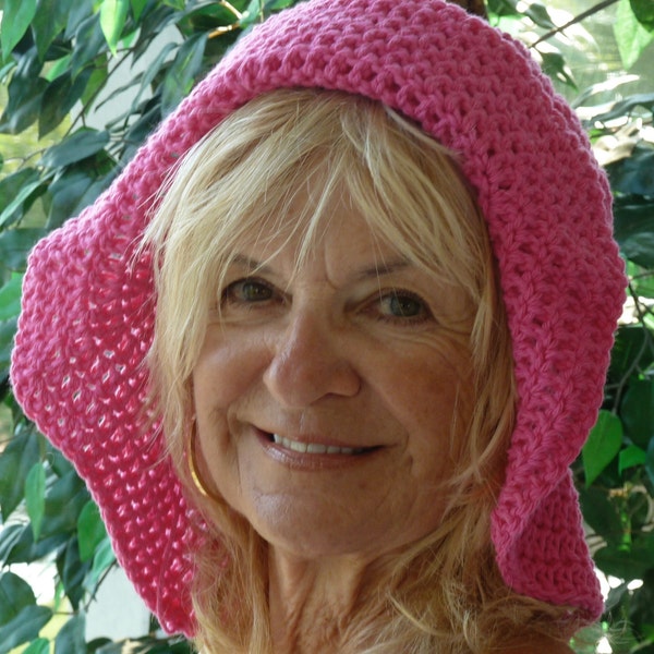 Women's Crochet Hat / Women's Fashion / Garden Party Hat / Crochet Brimmed Hat / Hot Pink Floppy Hat / Bohemian Accessories