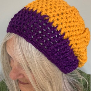Purple and Gold Crochet Winter Hat / One of a kind and Original Hat image 5