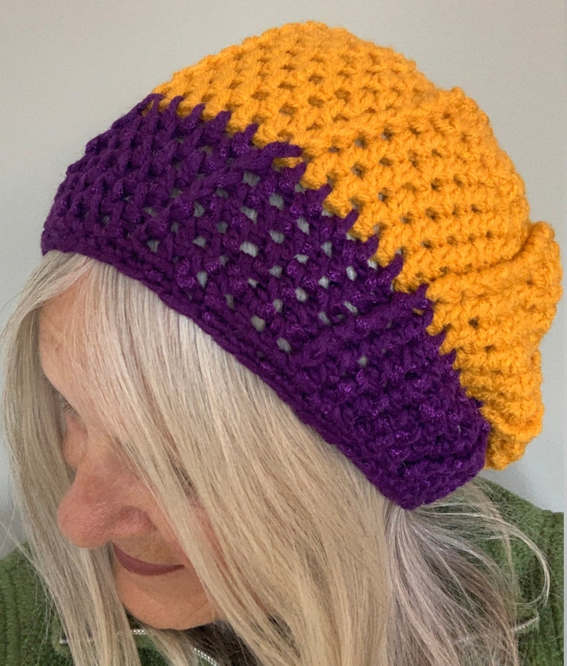 Purple and Gold Crochet Winter Hat / One of a kind and Original Hat image 5