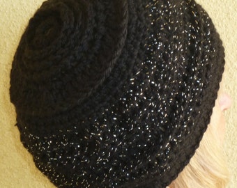 Black Winter Crochet Hat / One of a Kind Hat