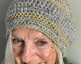 Gray Winter Crochet Hat / Unique and One of a Kind Slouchy Hat