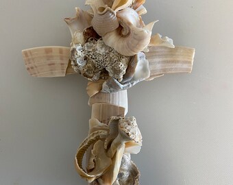 Seashell Cross / One of a Kind Cross / Unique Sculptured Cross / Free Shipping