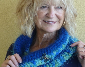 Blue Infinity Scarf / One of a Kind Scarf /  Unique Crochet Scarf