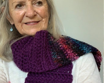 Purple Crochet Scarf / Unique Winter Scarf / One of a Kind Scarf